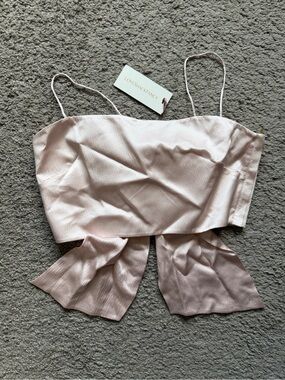 $265 NWT LoveShackFancy Pink macchiato silk Roseanne bow crop tank top cami sz 8